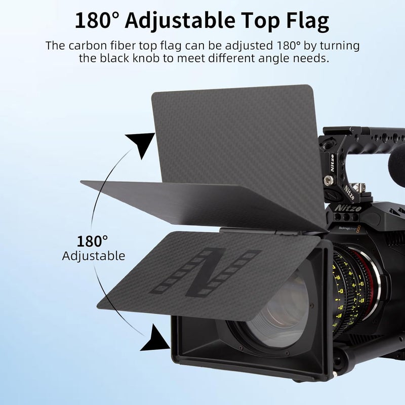 Nitze Mini Matte Box, with Carbon Fiber Top Flag, 15mm Rod and Rod Clamp, 4 Lens Adapter Rings (Φ67/72/77/82mm), Compatible with 4 x 5.65 Filter - MB15AK - Image 5